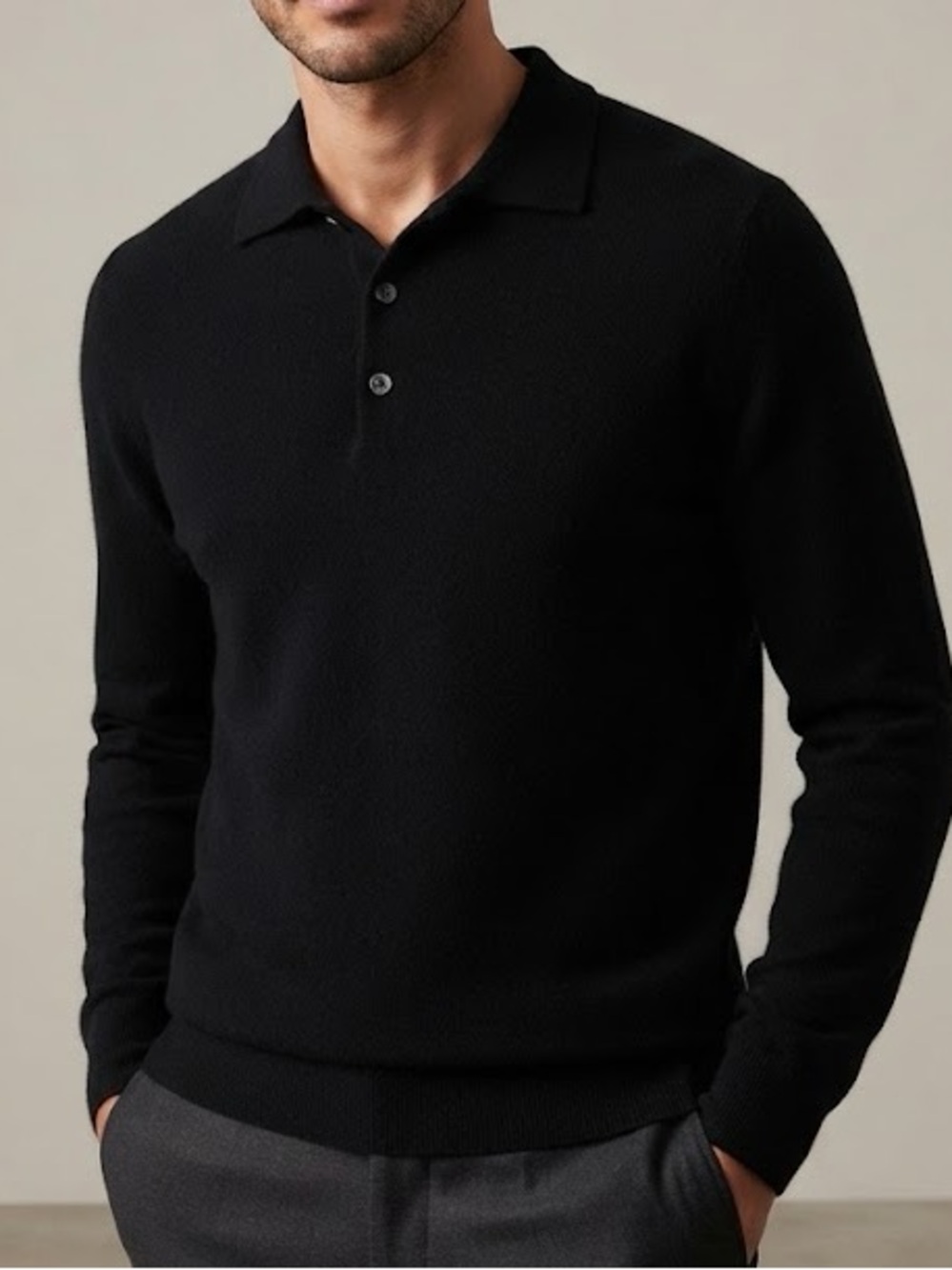 Metropolitan View 100% Cashmere Black Polo Sweater Size L